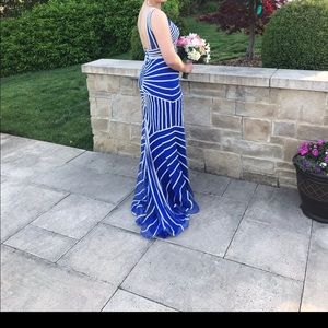 Royal blue and silver sequined prom dress
